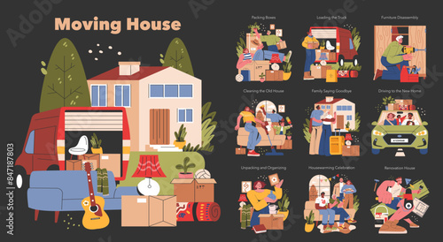 Moving House. Flat Vector Illustration
