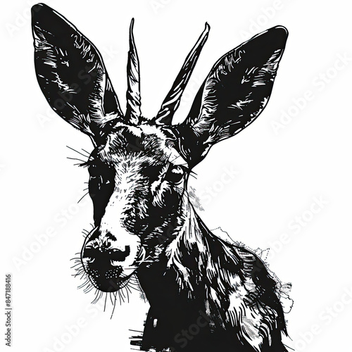 A black and white drawing of a deer with horns © DanieleBennati
