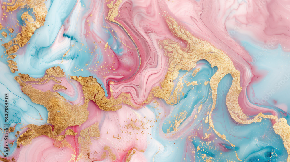 Swirl of pink gold marble abstract background, Liquid marble design abstract, light pink azure tones with rose golden, Paint marble texture. Alcohol ink colours