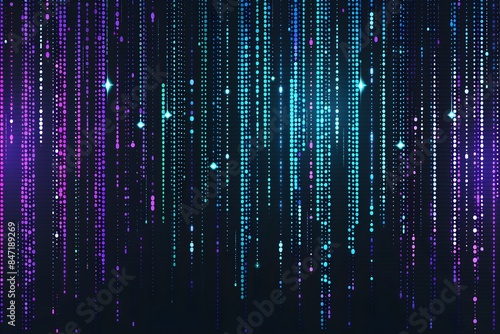 Digital code rain colored dots on a black background, cryptogram Cybersecurity. Concept Technology data protection  photo