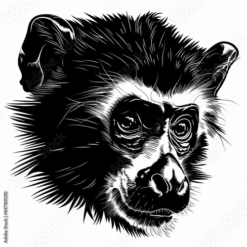 A black and white drawing of a monkey 's face photo