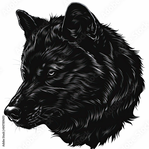 A black and white drawing of a wolf 's head photo