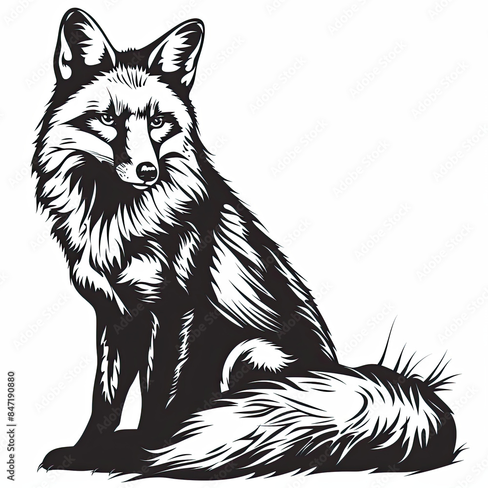 Obraz premium A black and white drawing of a fox on a white background