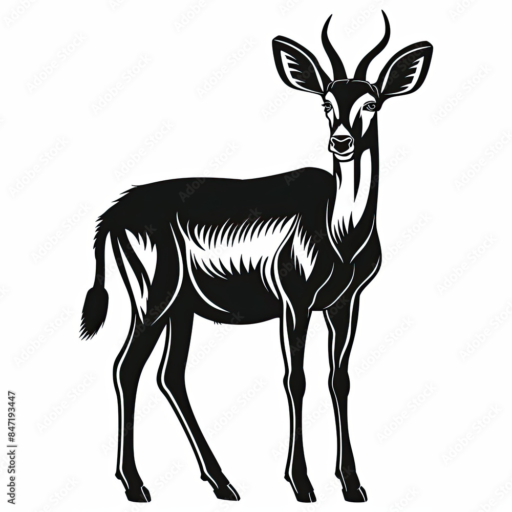 A black and white drawing of an antelope on a white background A black and white drawing of an antelope on a white background