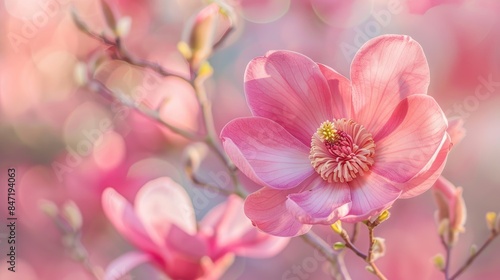 Capturing the Vibrant Beauty and Renewal of Spring with a Stunning Pink Magnolia Blossom
