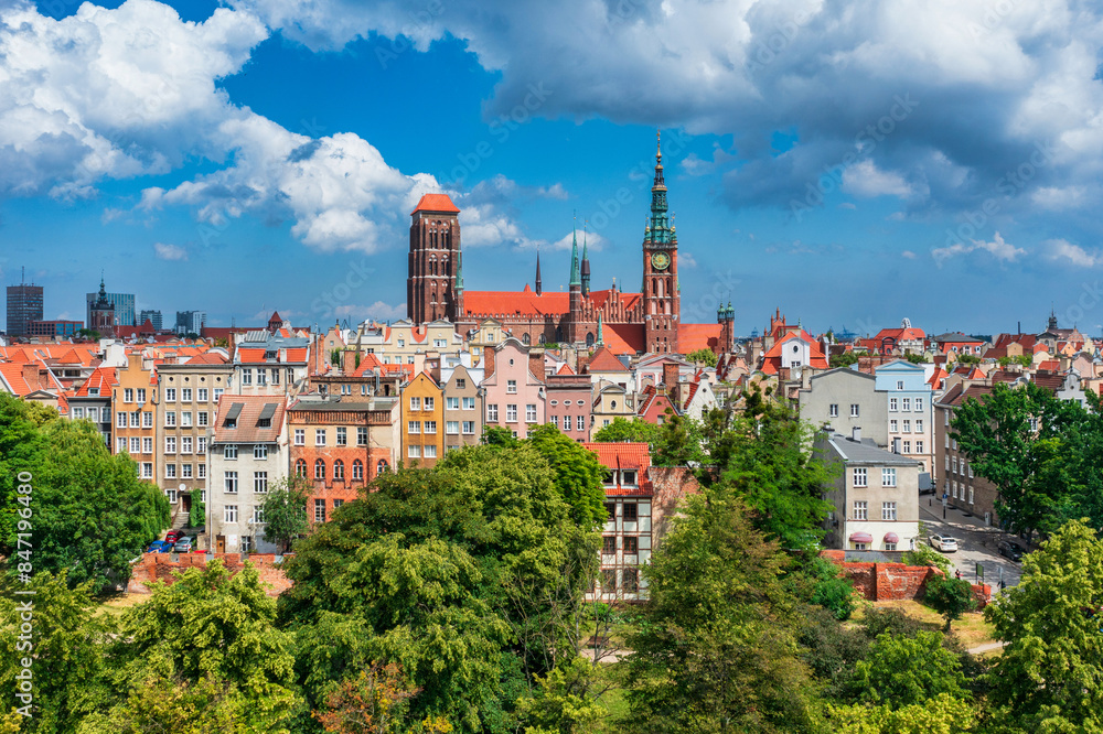 Fototapeta premium Aerial landscape of the Main Town of Gdansk at summer, Poland.