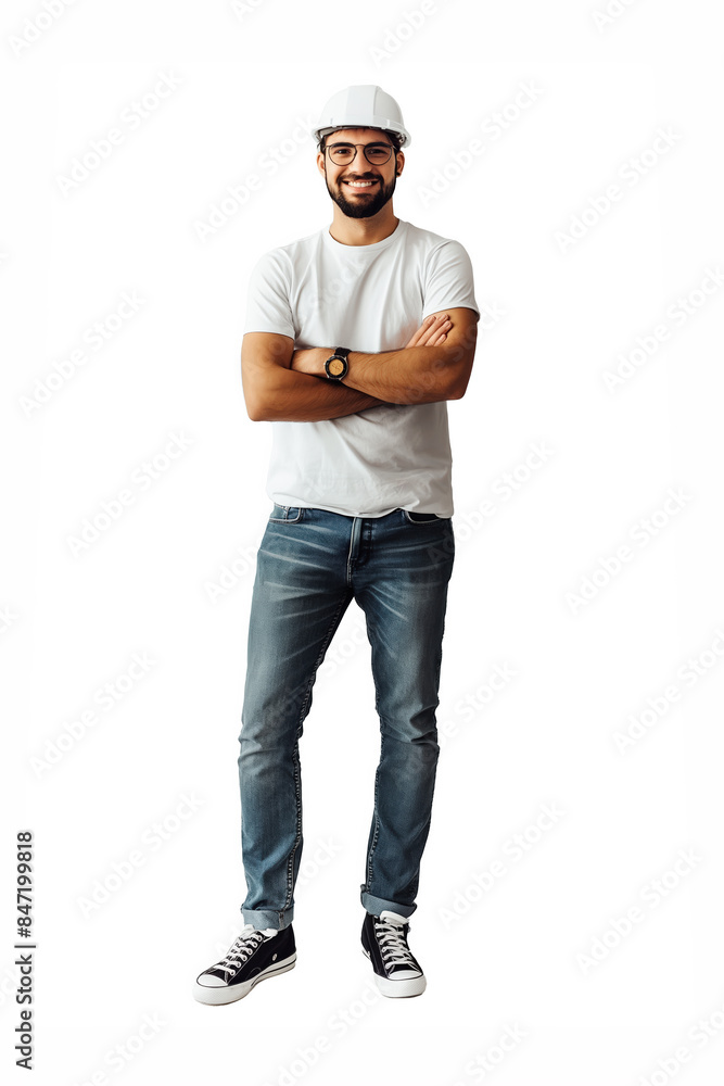 Confident engineer smiling with arms crossed on white background Confident engineer smiling with arms crossed on white background