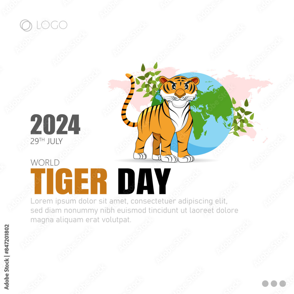 Fototapeta premium Tiger Day, celebrated on July 29th, is dedicated to raising awareness about tiger conservation and the urgent need to protect these endangered big cats.