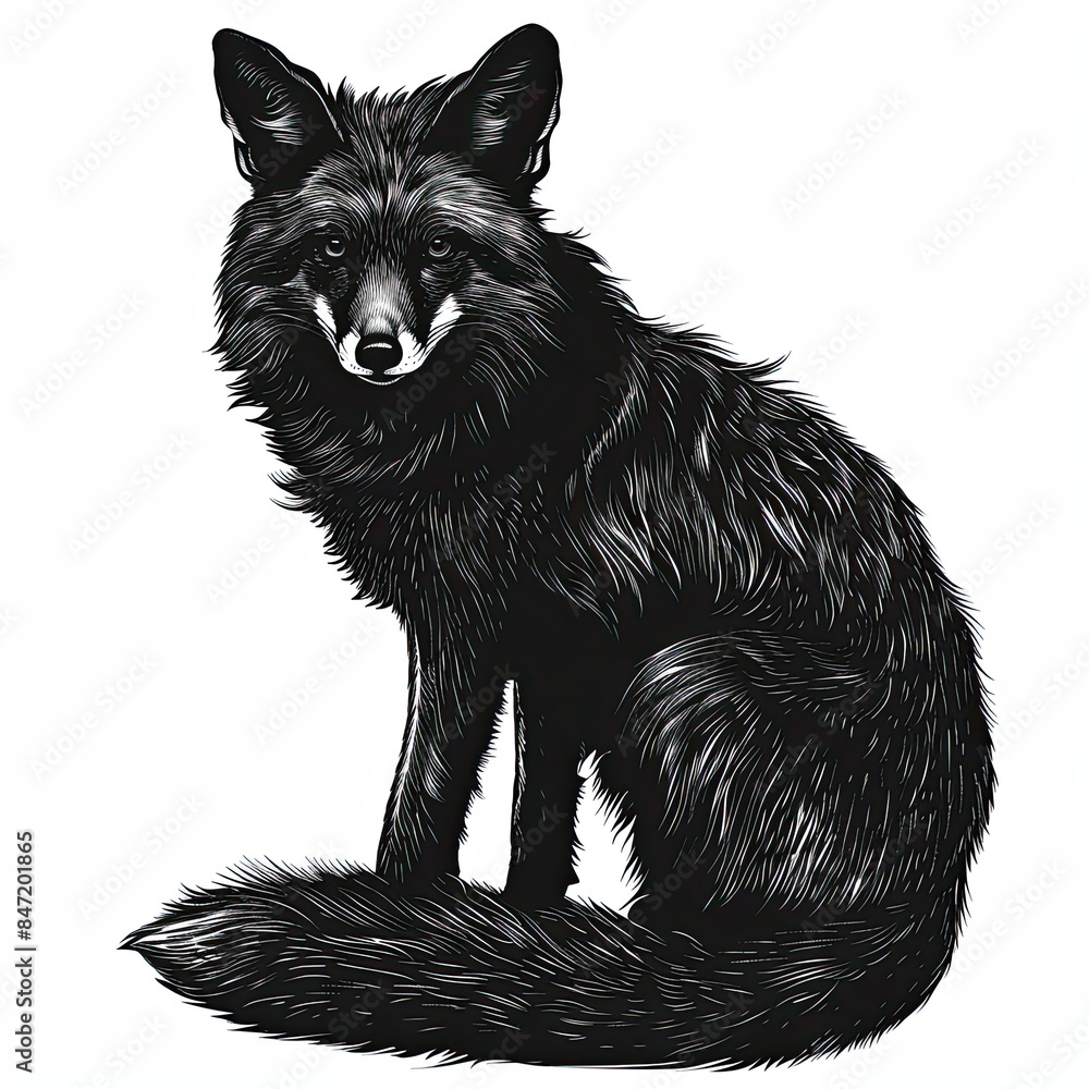 Fototapeta premium A black and white drawing of a fox on a white background