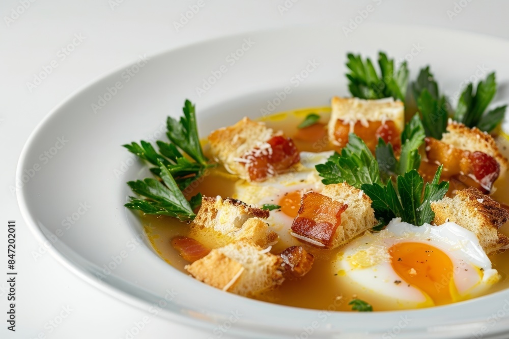 Bacon-and-Egg Soup with Poached Eggs and Vibrant Fresh Parsley Bacon-and-Egg Soup with Poached Eggs and Vibrant Fresh Parsley