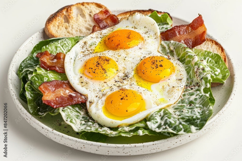 Bacon and Egg Caesar Salad with Creamy Parmesan Dressing and Crispy Bacon Bacon and Egg Caesar Salad with Creamy Parmesan Dressing and Crispy Bacon
