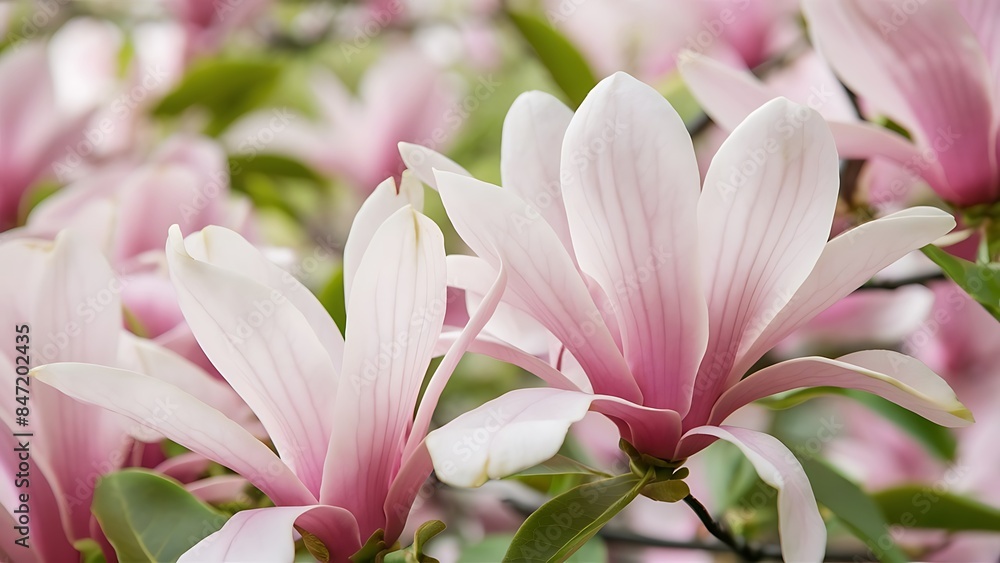 Close up picture of pink blooming magnolia blossoms Close up picture of pink blooming magnolia blossoms