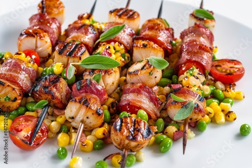 Elegant Bacon-Wrapped Scallop Tournedos with Succotash