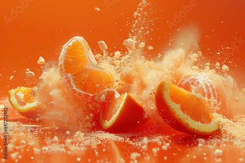 Mandarin chaos with an explosion of colors on a fuzzy orange background © Kamil