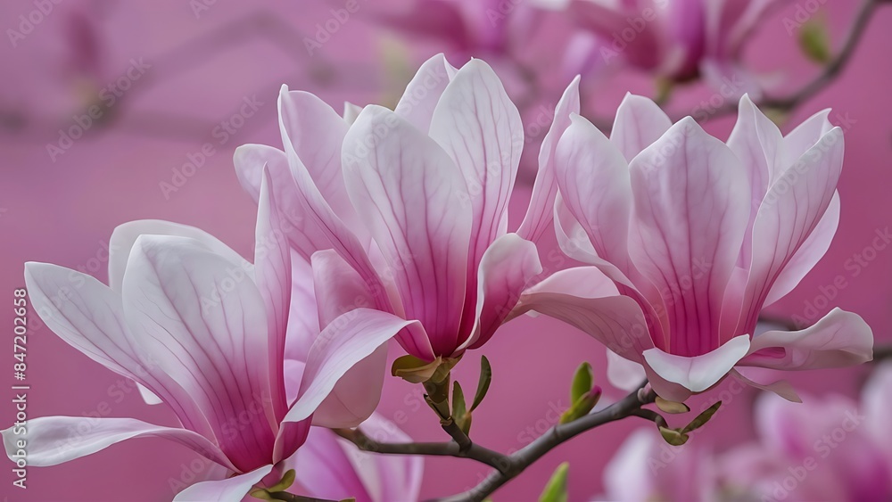 Close up picture of pink blooming magnolia blossoms Close up picture of pink blooming magnolia blossoms