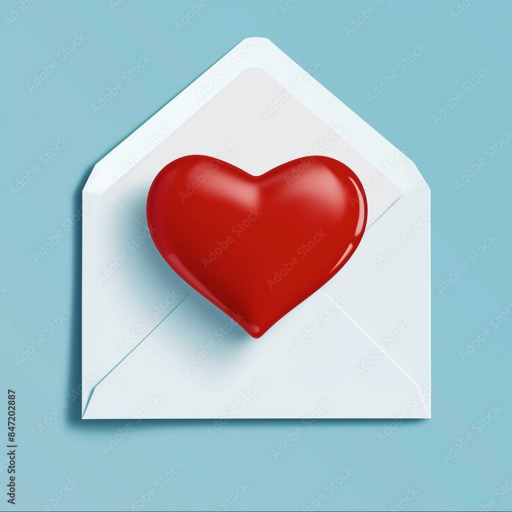Red Heart Inside Envelope on Blue Background Symbolizing Love and Romance Red Heart Inside Envelope on Blue Background Symbolizing Love and Romance