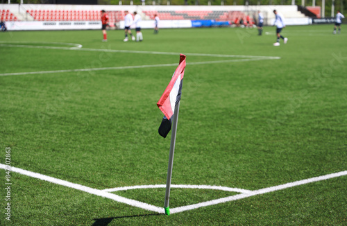 flag at corner of soccer field photo