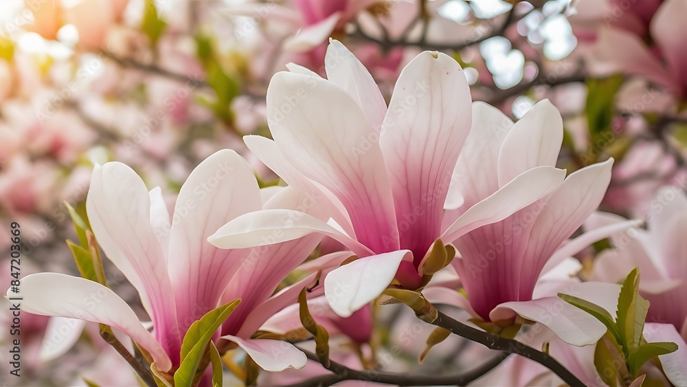 Fresh beautiful magnolia blossoms springtime pink and white colors Fresh beautiful magnolia blossoms springtime pink and white colors