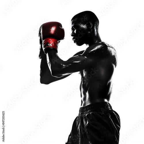 Silhouette Boxer Training Intense Athletic Male Strength Focus