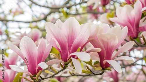 Fresh beautiful magnolia blossoms springtime pink and white colors