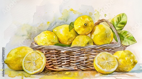 Basket full of fresh lemons. photo