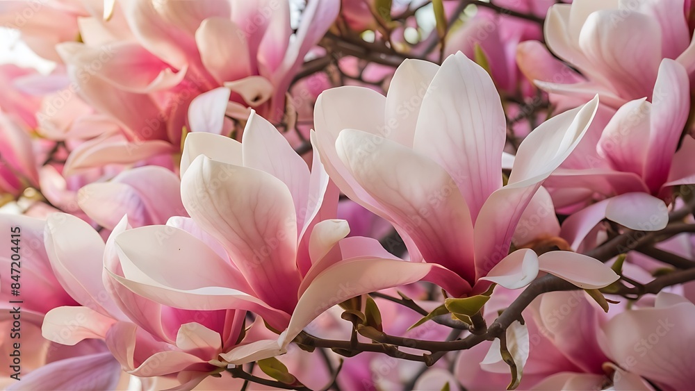 Fresh beautiful magnolia blossoms springtime pink and white colors Fresh beautiful magnolia blossoms springtime pink and white colors