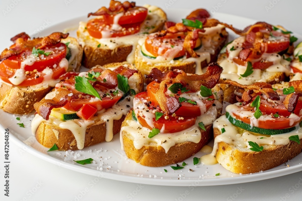 Bacon and Tomato Cheese Toasts with Two-Cheese Blend for Food Styling Bacon and Tomato Cheese Toasts with Two-Cheese Blend for Food Styling