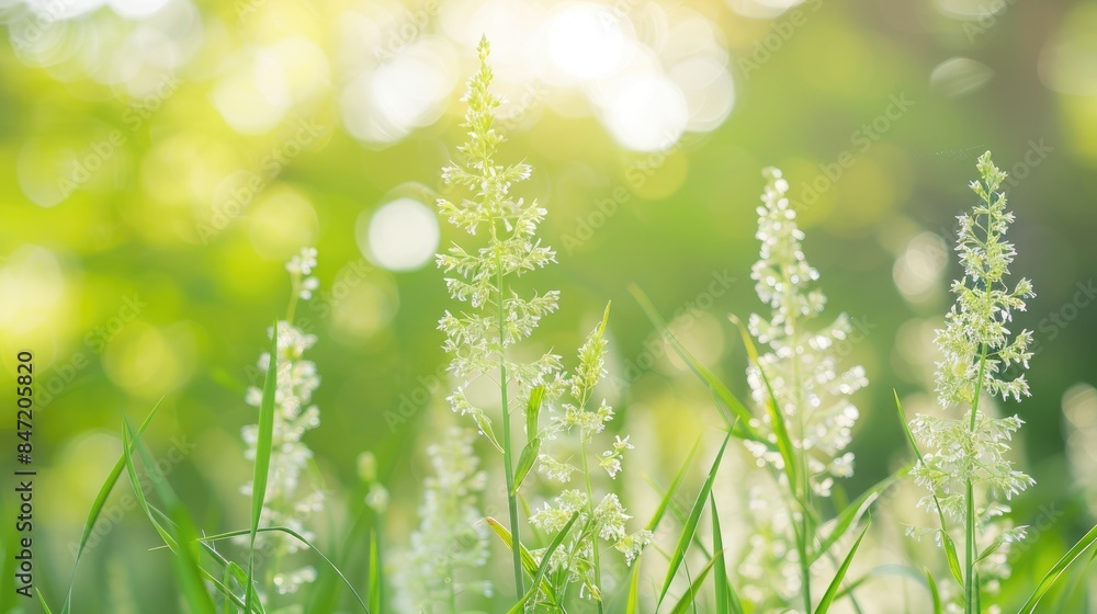 Sunny day in a green wheat field with a blurred green background Sunny day in a green wheat field with a blurred green background