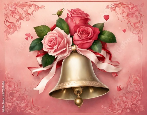 Cloche avec ruban et fleurs roses