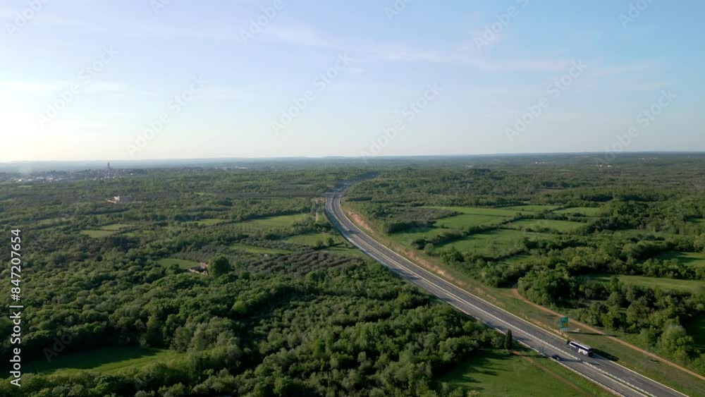 Panoramic Aerial View of a Highway in Croatia. Concept of Travel, Road Infrastructure, Transportation Panoramic Aerial View of a Highway in Croatia. Concept of Travel, Road Infrastructure, Transportation