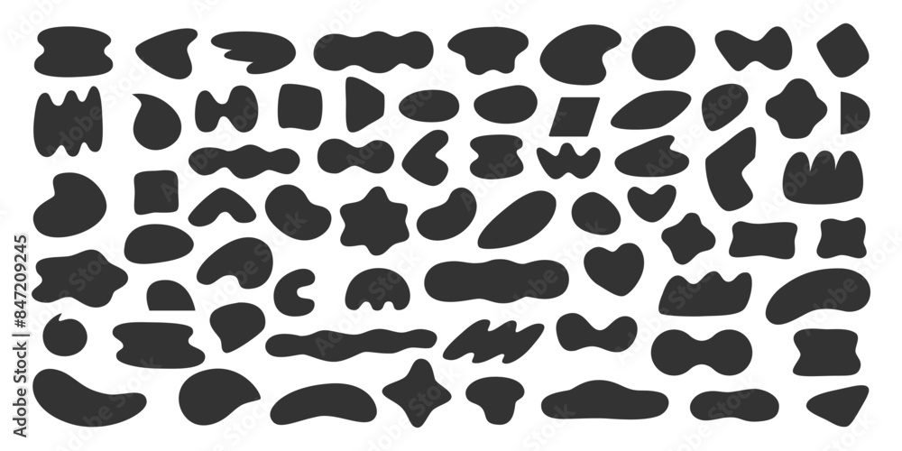 Set of graphic elements of irregular shape in black on white background as a frame for text. Vector illustration of various geometric shapes with smooth edges. Set of graphic elements of irregular shape in black on white background as a frame for text. Vector illustration of various geometric shapes with smooth edges.