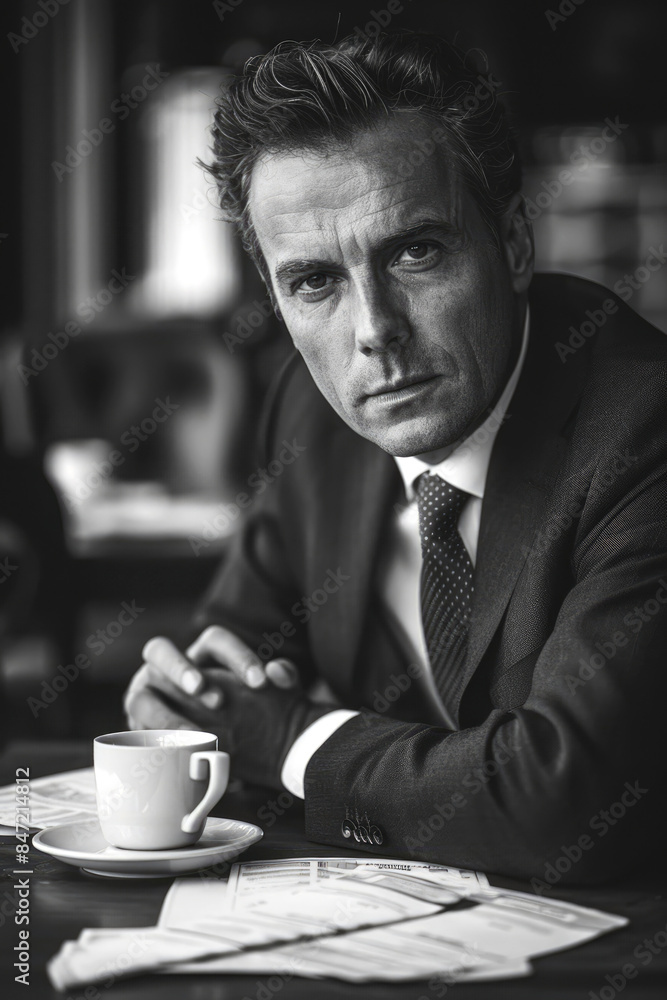 A representative man asking a question looking at the camera