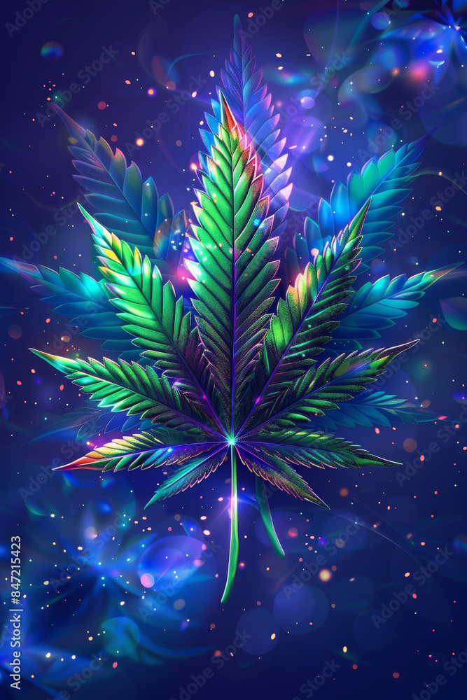 Fototapeta premium Neon Glow Cannabis Leaf Banner