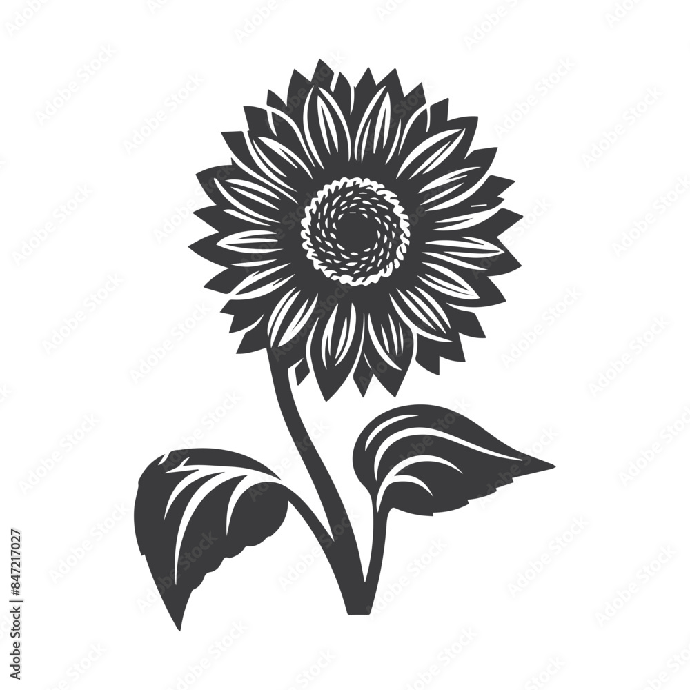 Fototapeta premium Black and white sunflower Beautiful sunflower flowers. Vector illustration