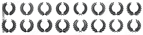 Set of Classic Laurel Wreath Designs - Vector Illustrations of Various Styles of Black Laurel Wreaths for Achievement and Award Symbols