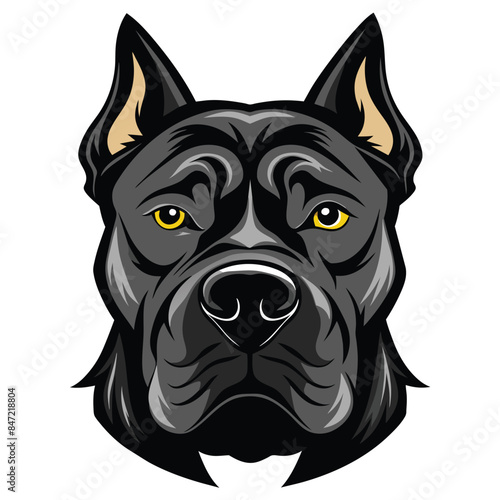 Detailed Vector Illustration of a Cane Corso Dog Head Portrait with Intense Yellow Eyes - Perfect for Logos, Mascots, and Branding