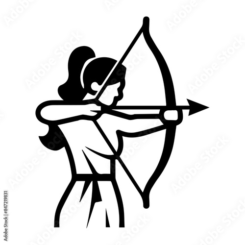 Archer Woman logo or modern line icon. Vector line art and icon design with bold outline. Black and white Pixel Perfect minimalistic symbol isolate white background. Creative logotype