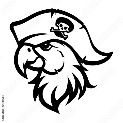 Pirate Parrot logo or modern line icon. Vector line art and icon design with bold outline. Black and white Pixel Perfect minimalistic symbol isolate white background. Creative logotype