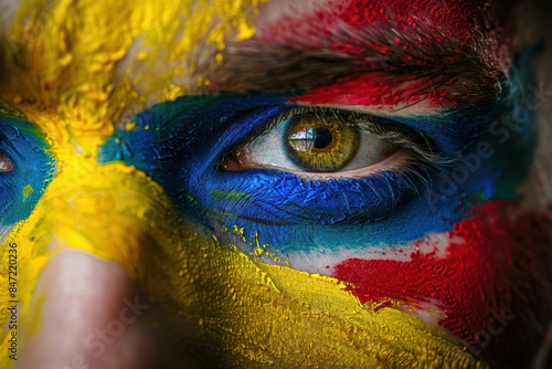 Romanian Soccer Fan with Flag Painted Face