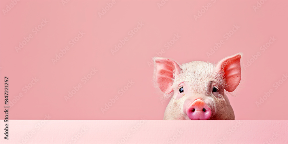 funny surprised piglet peeks out from behind fence funny surprised piglet peeks out from behind fence