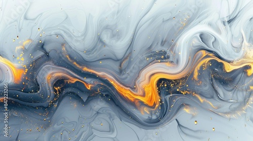  Abstract marble texture with golden swirls on a grey and white background, creating an elegant design in the style of wall art or decor. Generative AI