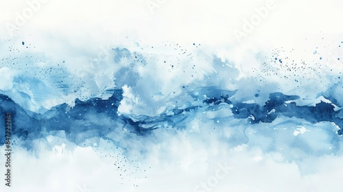 Abstract blue watercolor background with waves and clouds, a simple and minimalistic design. white background. Generative AI