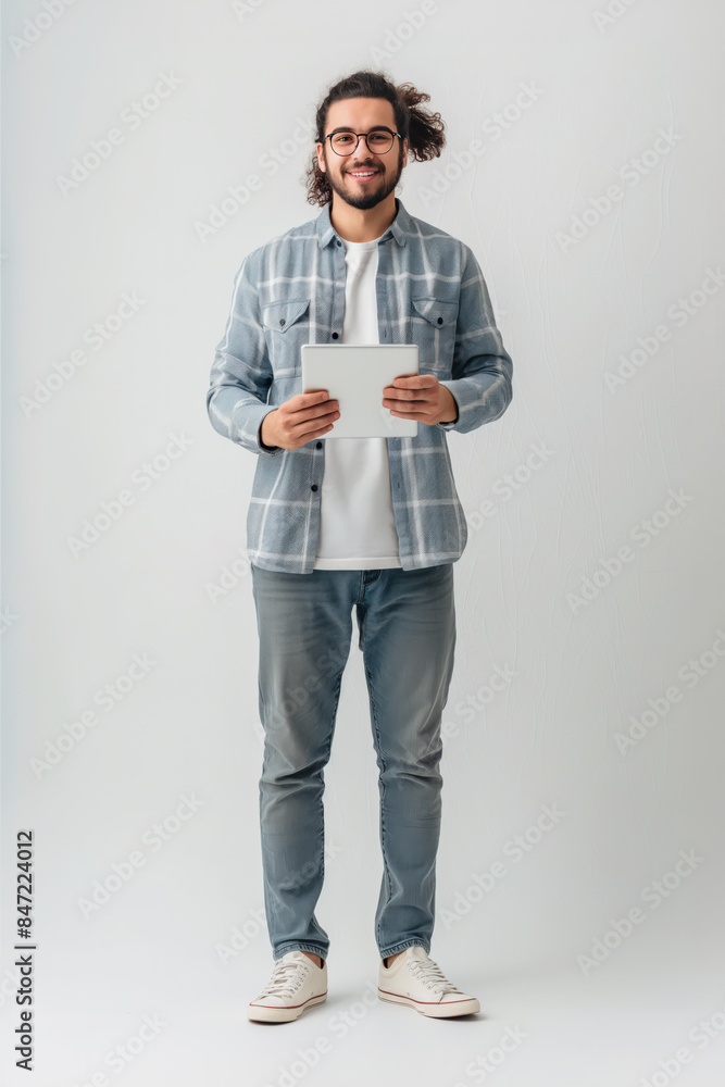 Software developer smiling and holding digital tablet Software developer smiling and holding digital tablet