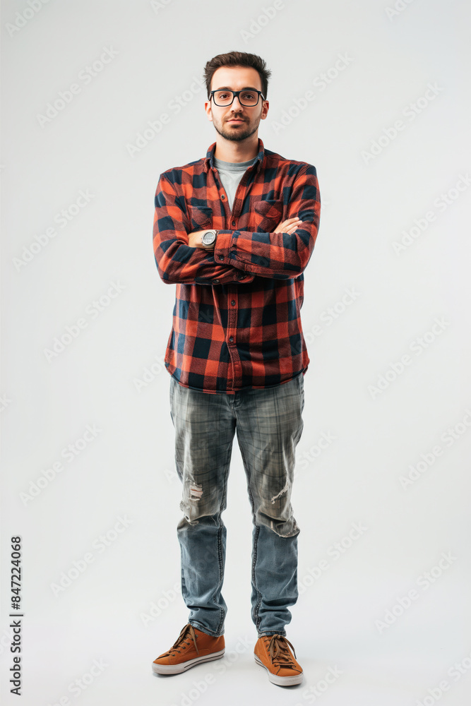 Software developer standing with folded arms on white background Software developer standing with folded arms on white background