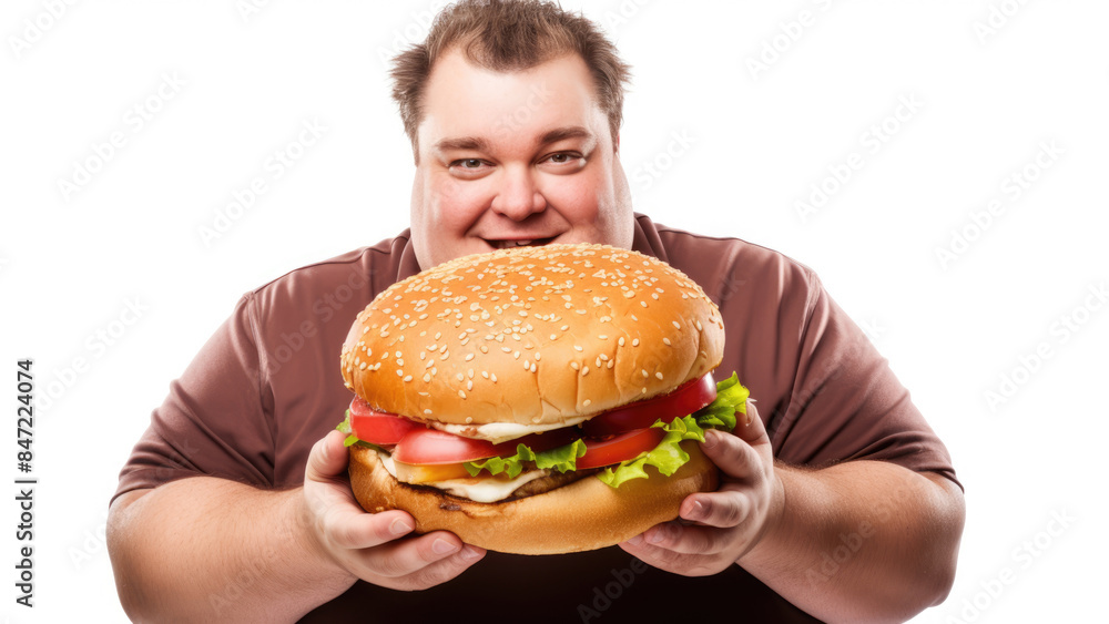 Man holding an oversized cheeseburger, showcasing a massive and indulgent fast food meal.
Man holding an oversized cheeseburger, showcasing a massive and indulgent fast food meal.
