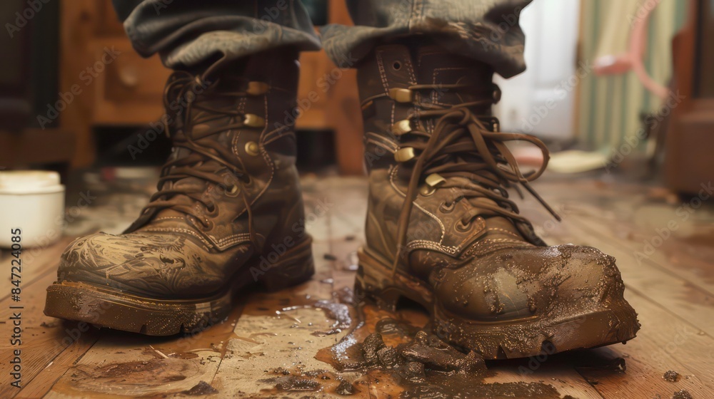 Dirty boots, sweaty and odorous from long walks and an active lifestyle, need cleaning and odor removal. Generative AI Dirty boots, sweaty and odorous from long walks and an active lifestyle, need cleaning and odor removal. Generative AI