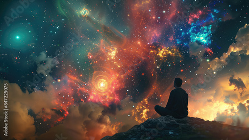 Universe cosmos meditation background chakras prana the mind of god and spirituality, generative ai photo