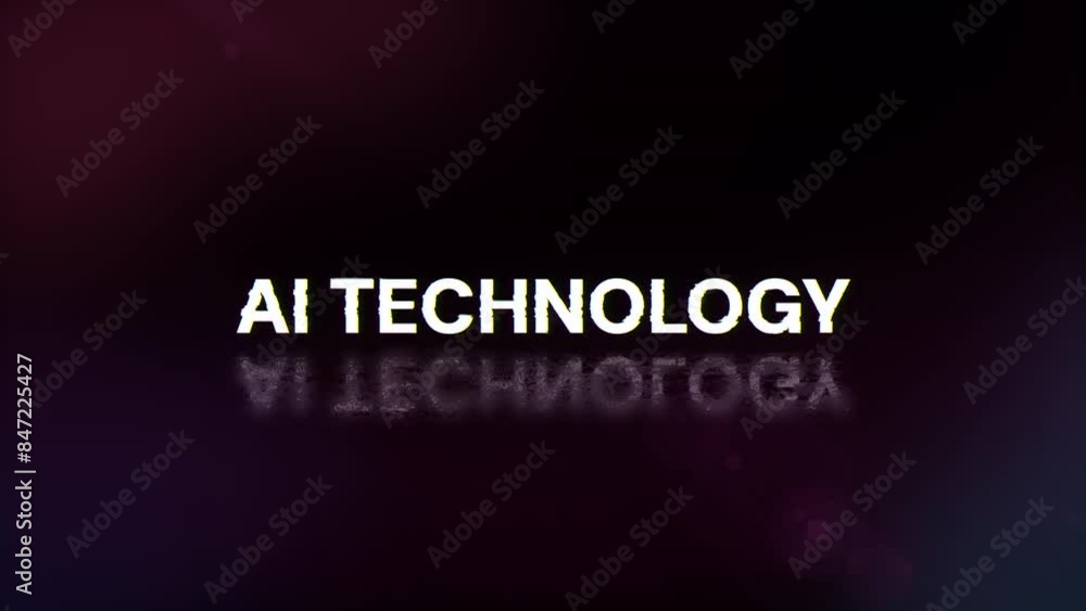 Ai technology text with screen effects of technological failures. Spectacular screen glitch with various kinds of interference. Looped
Ai technology text with screen effects of technological failures. Spectacular screen glitch with various kinds of interference. Looped