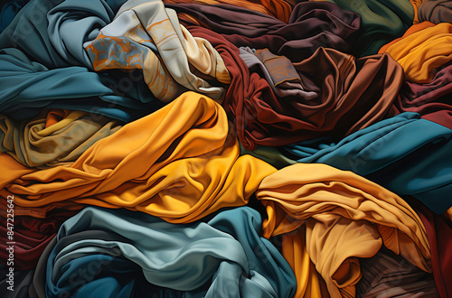 A close-up view of colorful fabric draped in a pile