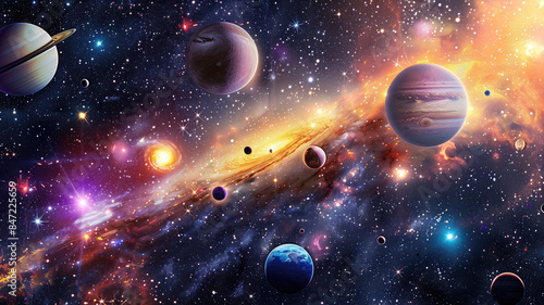 Fototapeta Naklejka Na Ścianę i Meble -  Universe scene with planets, stars and galaxies in outer space showing the beauty of space exploration